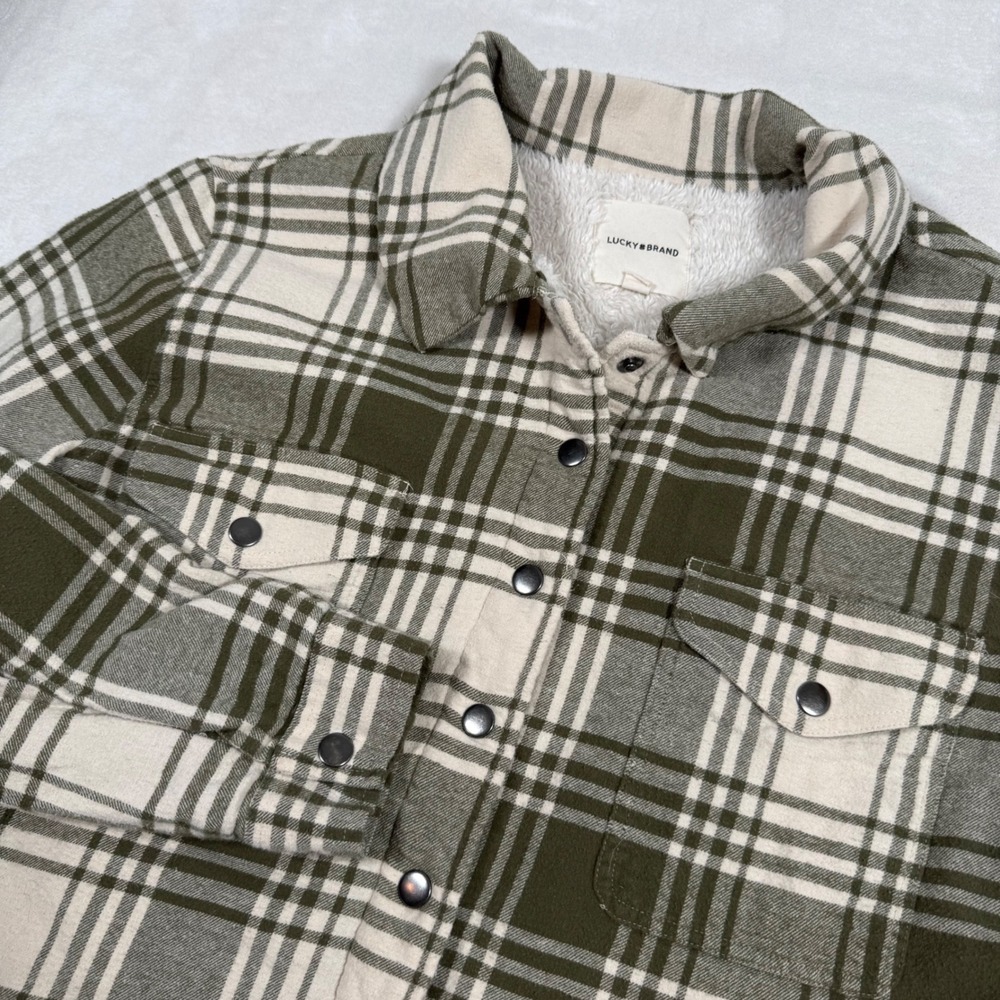 Lucky Brand Men XL Green Plaid Sherpa Lined Flannel Shirt Jacket Shacket 7WD3351